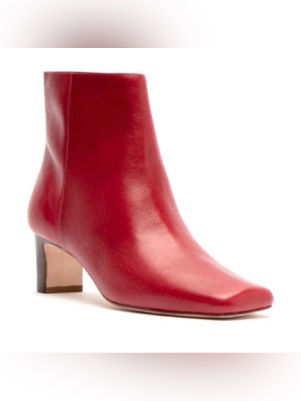 FRANCES VALENTINE Square Toe Block Heel Bootie In Red Leather Womens 7